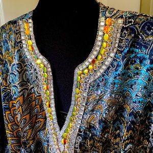 Women’s silk blouse with colorful rhinestones